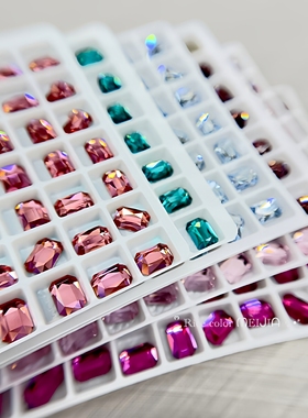 6*8mm长方八角平底钻 多彩色爆闪美甲钻网红款祖母绿金黄美甲饰品