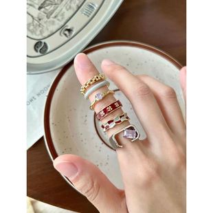 红色滴釉四叶草珐琅戒指新中式复古小众设计高级感食指戒礼不掉色