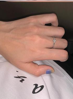 小众指环十字架锆石开口细戒指女轻奢高级感精致素圈食指戒指环开