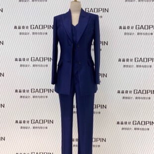 面试上班正装 西装 春秋款 女马夹三件套修身 职业通勤西服宝蓝色 套装