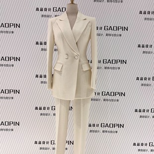2025冬季厚款高端进口羊毛呢米白色西服套装女气质高级感职业套装