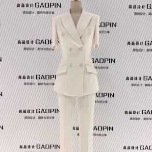 2026夏季薄款免烫米白色职业西装套装女修身短袖九分裤西服工作服