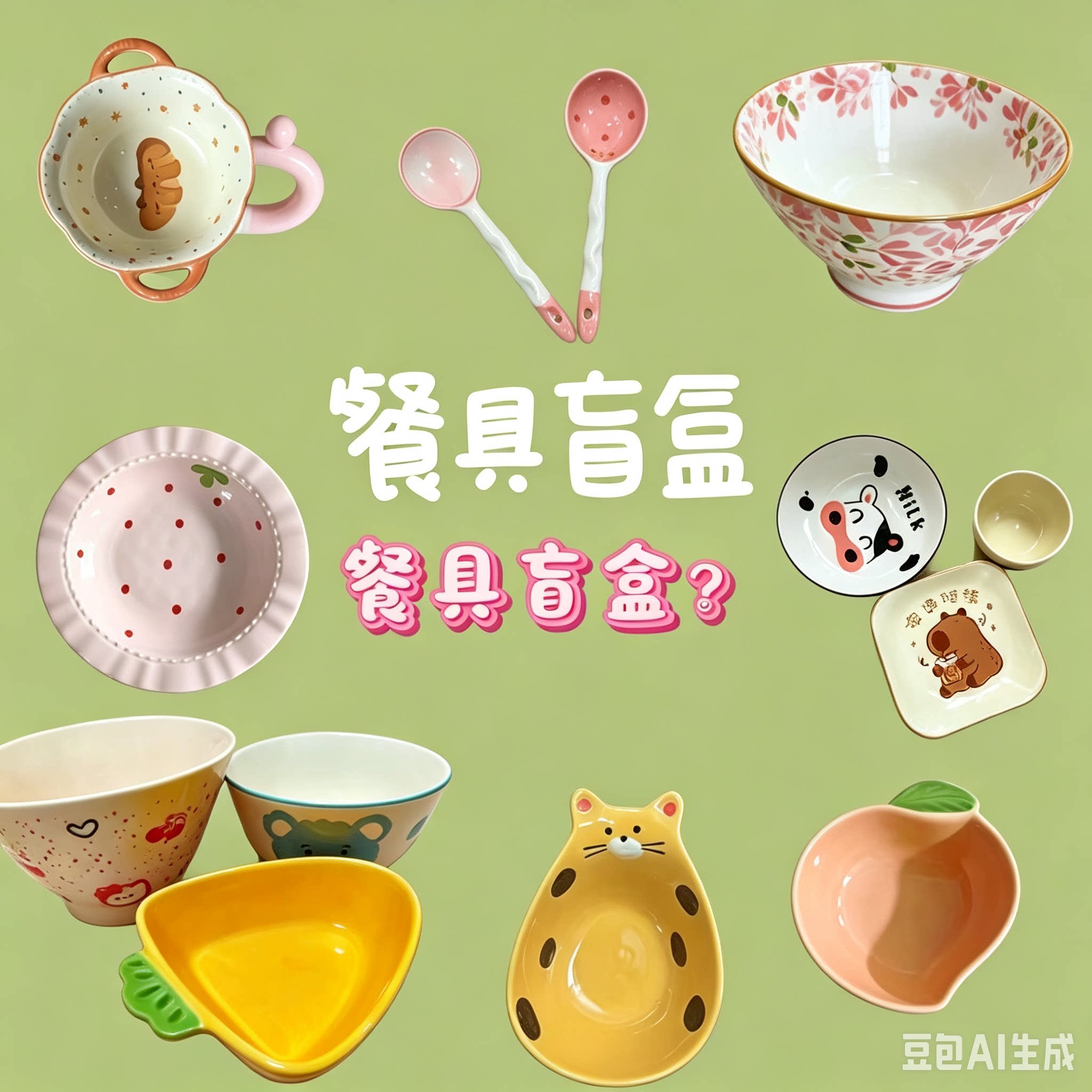 高颜值盲盒陶瓷宠粉陶瓷餐具惊喜碗碟泡面许愿盘子套装