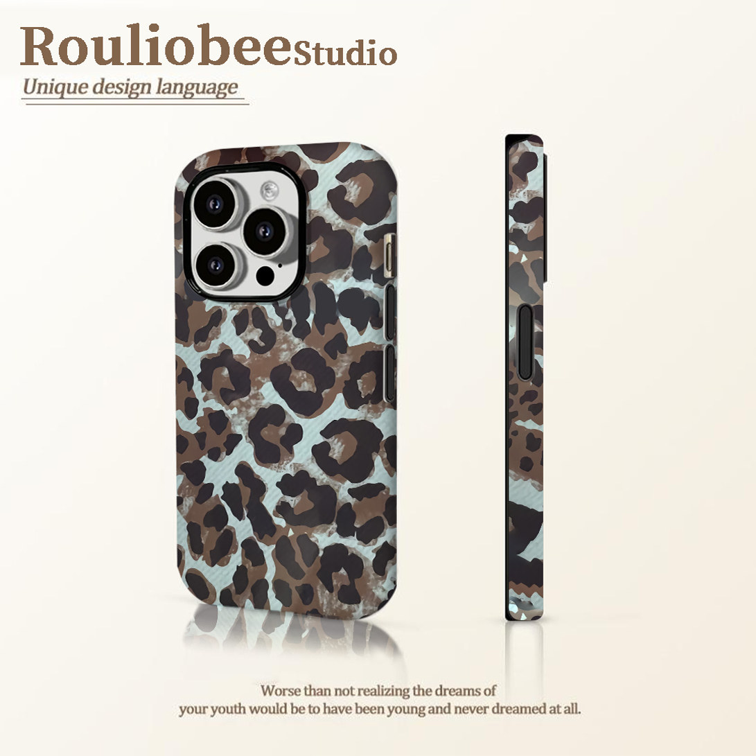 蓝色豹纹适用苹果16pro手机壳iphone15promax小众13华为mate60新款p70个性vivo小米14红米k70荣耀oppo菲林套
