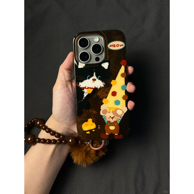 网红猫咪手机壳可爱带毛球链条