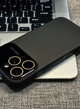 高级黑液态硅胶大视窗适用苹果17Promax手机壳iPhone15promax个性16ro内置绒布13时尚14简约12纯色11男保护套