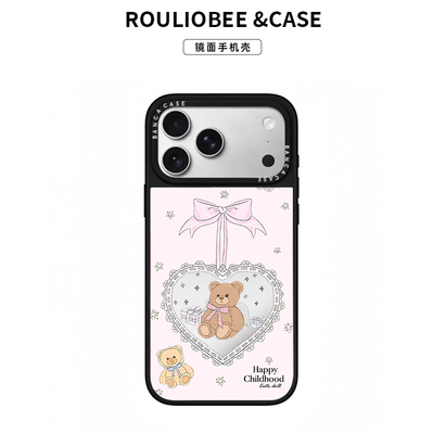 爱心小熊蝴蝶结适用苹果16promax手机壳iphone14pro新款13时尚网红12日韩17pro卡通15promax防摔16潮牌镜面11