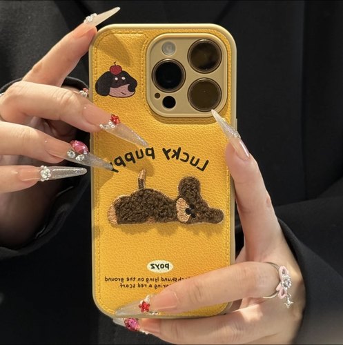 刺绣趴趴小狗气垫适用苹果16promax手机壳iphone15pro新款14华为p70全包12/11软壳vivoppo小米14红米荣耀200