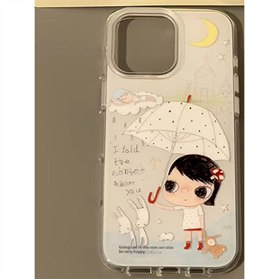 打伞奈良美智适用iPhone16pro手机壳13苹果15promax卡通14女12华为mate60新款p70vivo小米15红米k80荣耀oppo