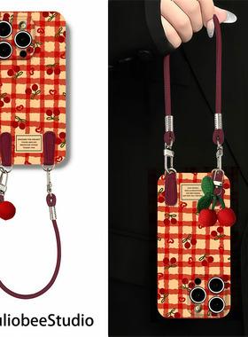 樱桃挂绳适用iPhone16promax手机壳苹果13菲林14华为mate70清新vivo小米15时尚oppo红米k80硬壳12荣耀11新款