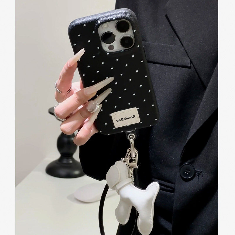 ins个性波点小狗狗适用苹果16promax手机壳iphone14pro新款15promax日韩13小众12保护套11皮纹软壳mate60挂件