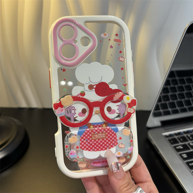 眼镜凯蒂猫适用iPhone16promax手机壳14苹果13奶油12华为mate70卡通vivox200小米15防摔oppo红米k80荣耀支架