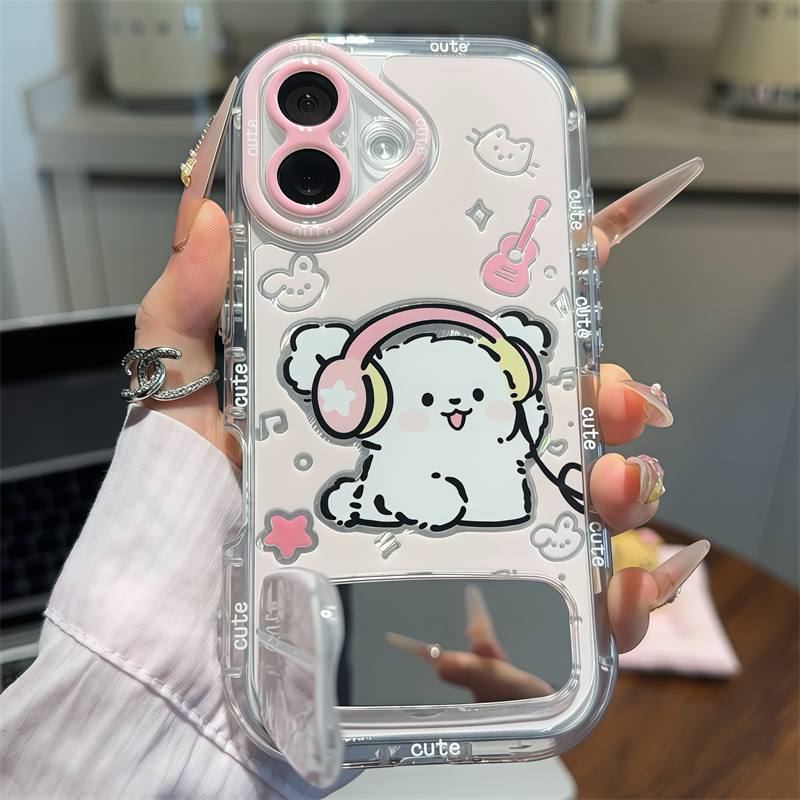 耳机小狗适用苹果15promax手机壳iphone16pro支架12/11华为mate60新款p70卡通vivo小米14红米荣耀oppok70情侣