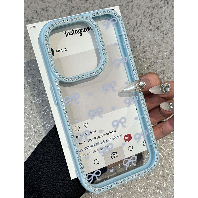 可爱钻石蝴蝶结适用iPhone16promax新款手机壳14pro创意15promax高级感时尚13透明12防摔11小众16保护套闪粉