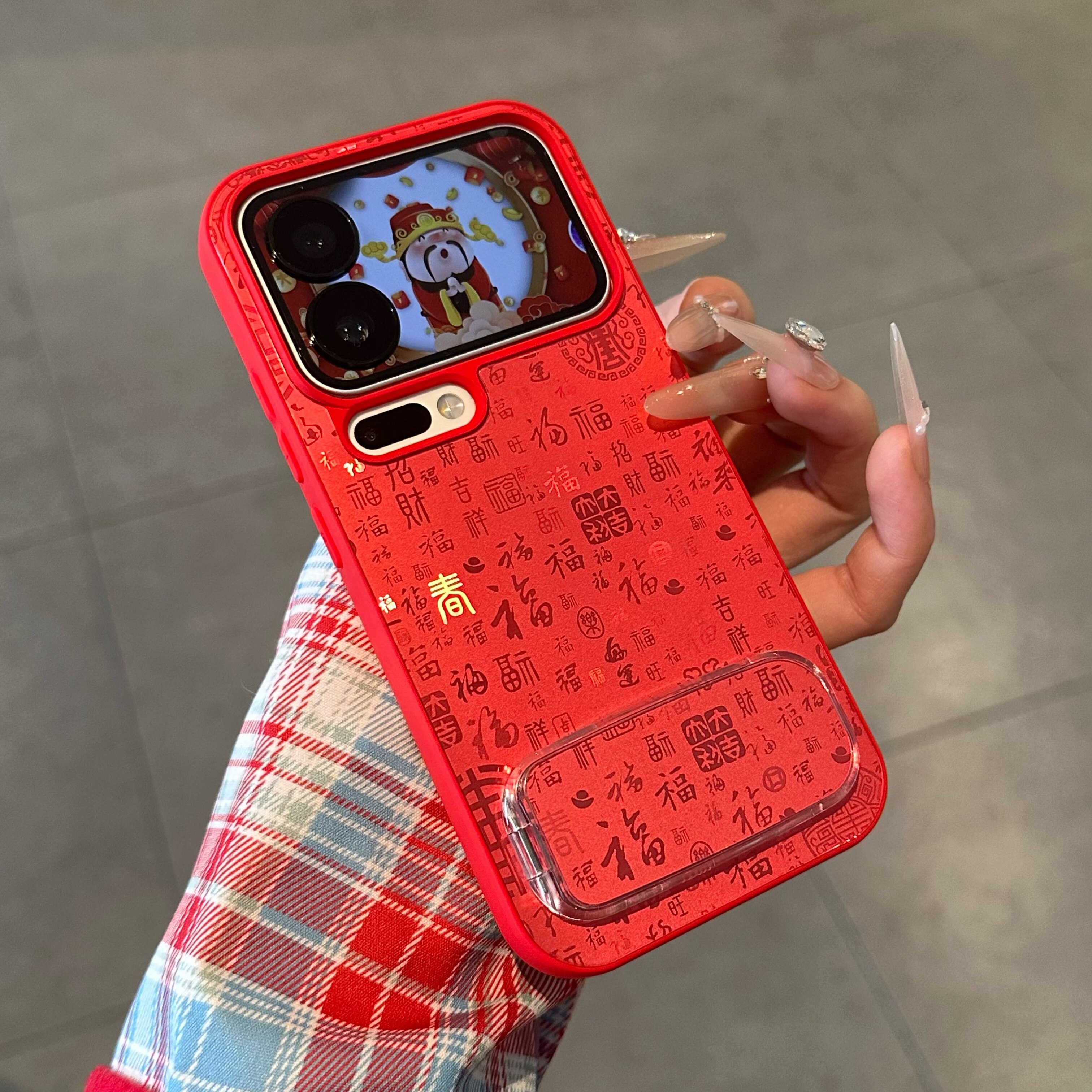 红色百福图支架适用苹果17promax手机壳新款iPhone16pro潮13华为P70保护套12小米15vivo荣耀oppo11红米note14