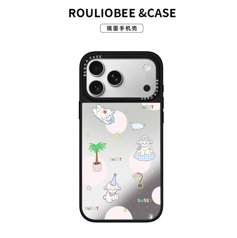 咩咩小羊适用iPhone16promax手机壳13苹果15简约12华为p70nova14小米17pro荣耀300潮牌镜面vivoppofindx9红米