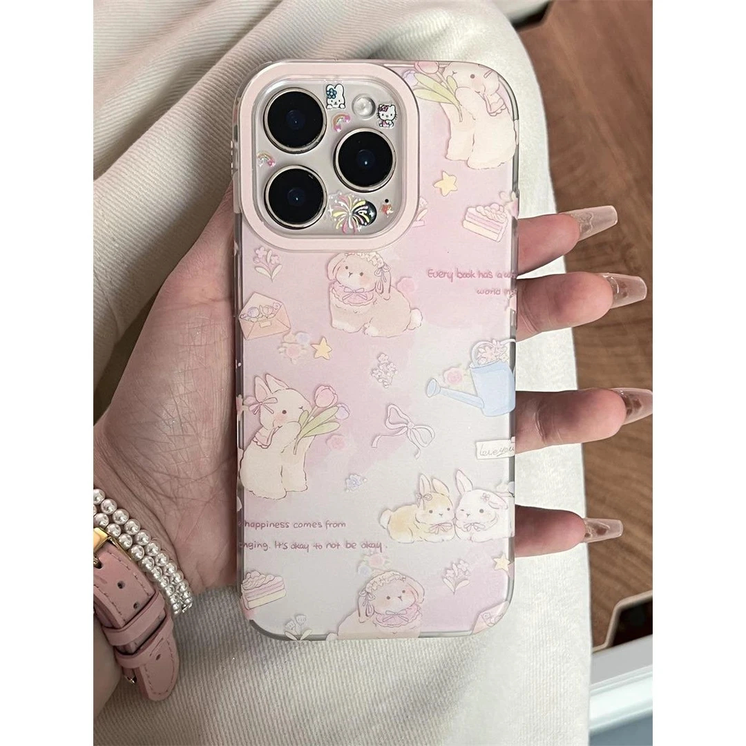 丝带兔子适用iPhone16pro手机壳13苹果15promax可爱12女11华为mate60新款p70卡通vivo小米14红米k80荣耀oppo