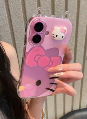 大脸kt猫适用苹果16promax手机壳iphone14pro新款17猫耳朵12可爱11保护套15promax全包防摔x硅胶13软壳xsmax