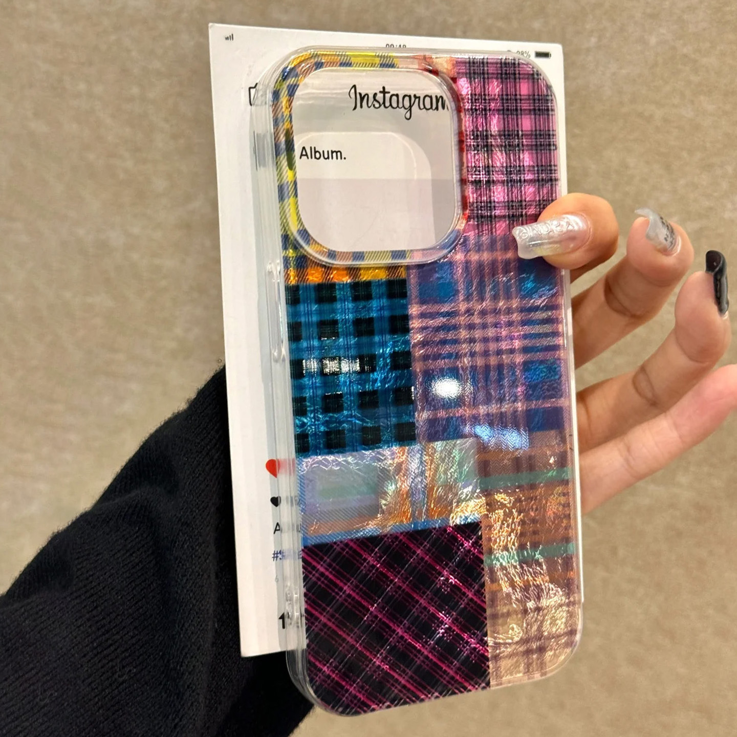 格纹锡纸纹漩涡手机壳小众防摔