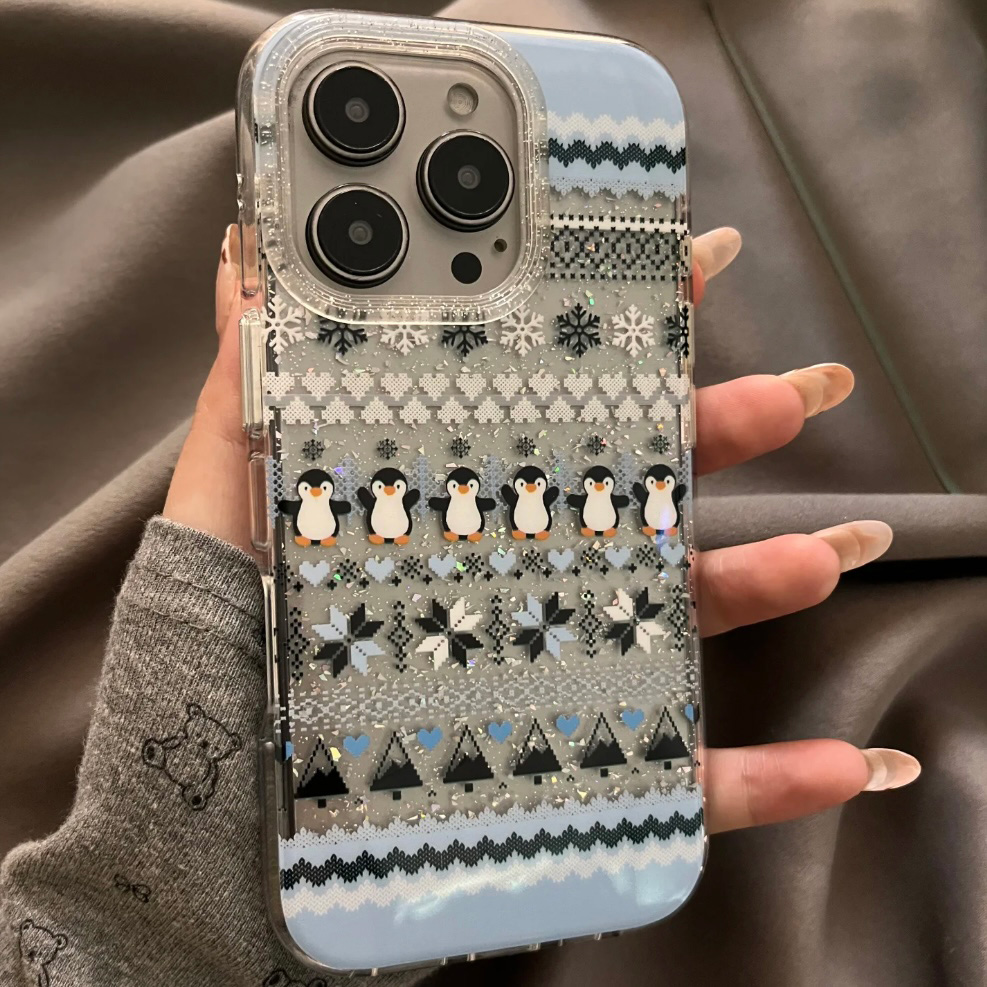 buling雪花小企鹅适用苹果16promax手机壳iphone14pro新款13时尚12日韩11保护套15promax防摔15plu闪粉亮晶晶