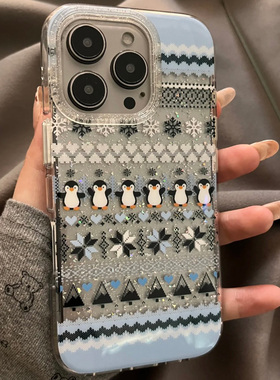 buling雪花小企鹅适用苹果16promax手机壳iphone14pro新款13时尚12日韩11保护套15promax防摔15plu闪粉亮晶晶