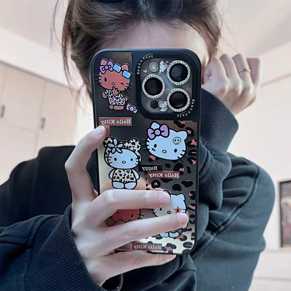 豹纹凯蒂猫适用苹果16promax手机壳iPhone14pro新款13时尚网红12日韩17pro保护套15promax防摔14plus潮牌镜面