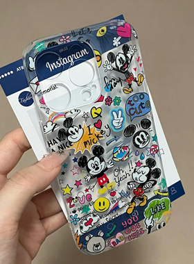 涂鸦米奇适用苹果15promax手机壳14pro可爱12小众13不撞壳16华为mate60荣耀90软vivox100小米OPPO红米note13