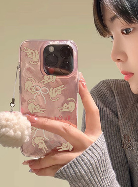 慵懒猫咪毛球挂坠适用苹果15promax手机壳iphone16可爱12华为mate60新款vivos19小米14红米note13荣耀oppok70
