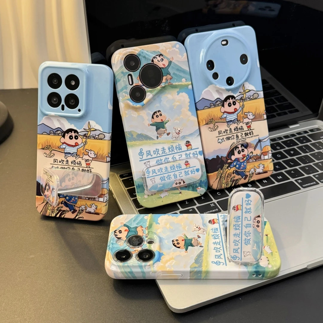 小新卡通镜子支架适用iPhone16pro手机壳13苹果15promax可爱12女11华为mate60新款p70vivo小米14红米荣耀oppo