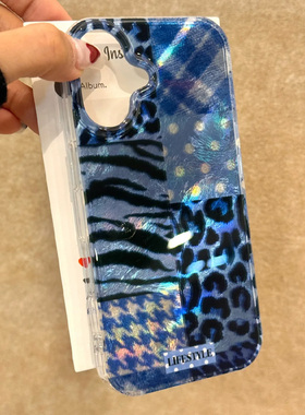 冰蓝豹纹适用苹果15promax手机壳iphone16pro个性12华为mate60新款pura70/vivo小米14红米note13荣耀oppok70