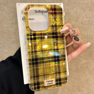 金闪闪格纹适用苹果15promax手机壳iphone16pro小众12华为mate60新款pura70vivo小米14红米note13荣耀oppok70