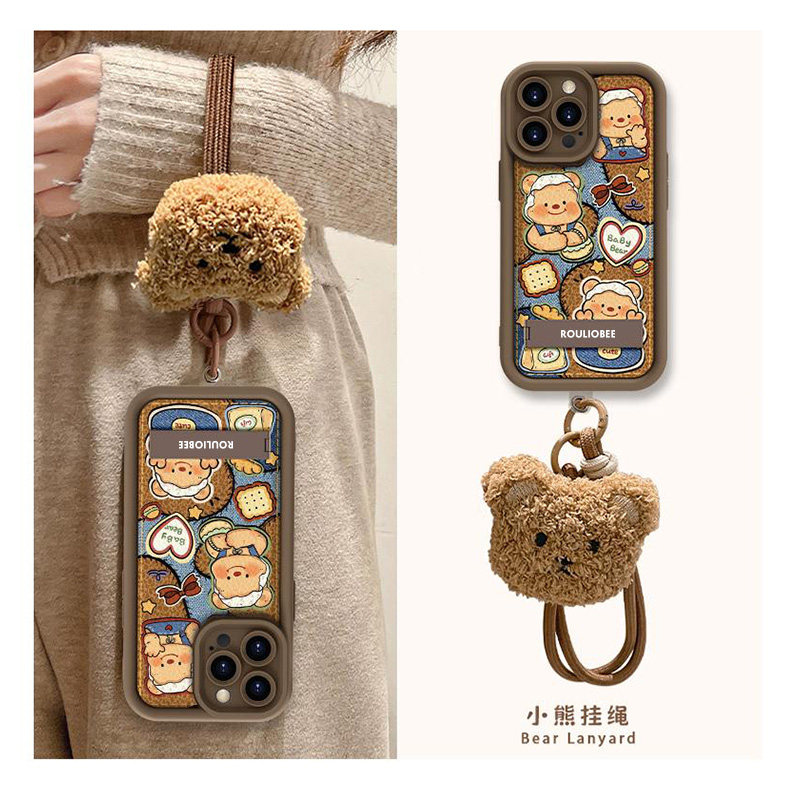 小熊公仔支架挂绳手机壳