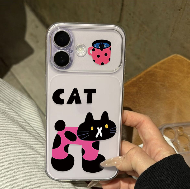玫红波点猫适用iPhone17promax手机壳15苹果16华为mate80卡通vivo小米17透明秒变壳oppofindx9红米k90荣耀500