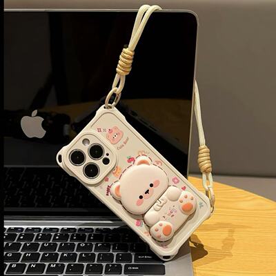 可爱旋转镜子支架适用iPhone16promax手机壳13苹果14pro四角挂绳12/11华为p70新款vivox200小米15荣耀oppok80