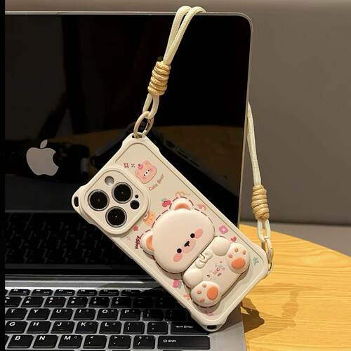 可爱旋转镜子支架适用iPhone16promax手机壳13苹果14pro四角挂绳12/11华为p70新款vivox200小米15荣耀oppok80