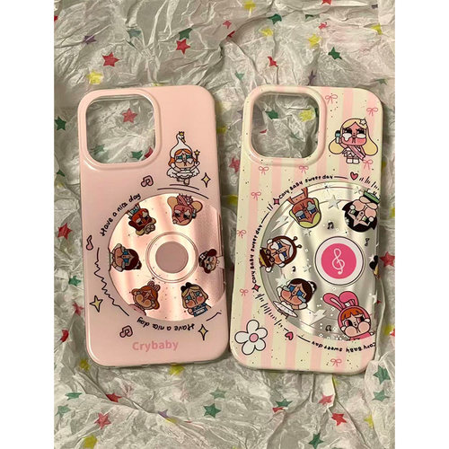 ins可爱唱片哭娃适用苹果16promax手机壳iPhone14pro新款13卡通12日韩11保护套15promax全包防摔15plus流星纹
