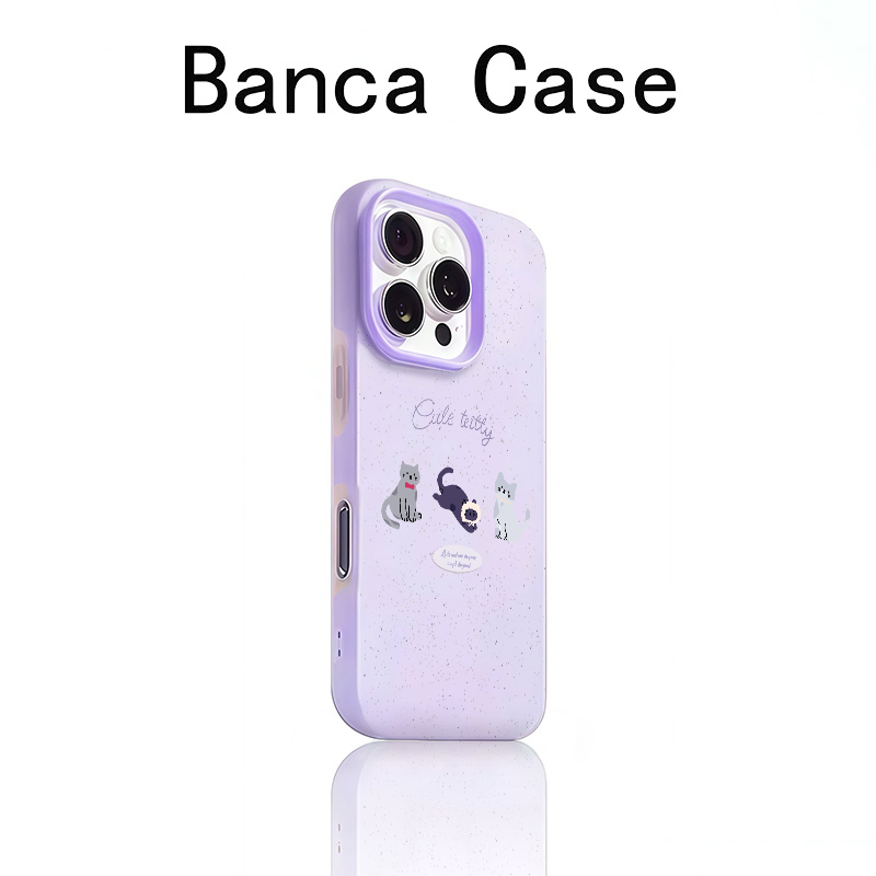紫色三只小猫适用苹果16promax手机壳iphone14pro闺蜜款13可爱12卡通17pro日韩15promax防摔15plus肤感果冻壳