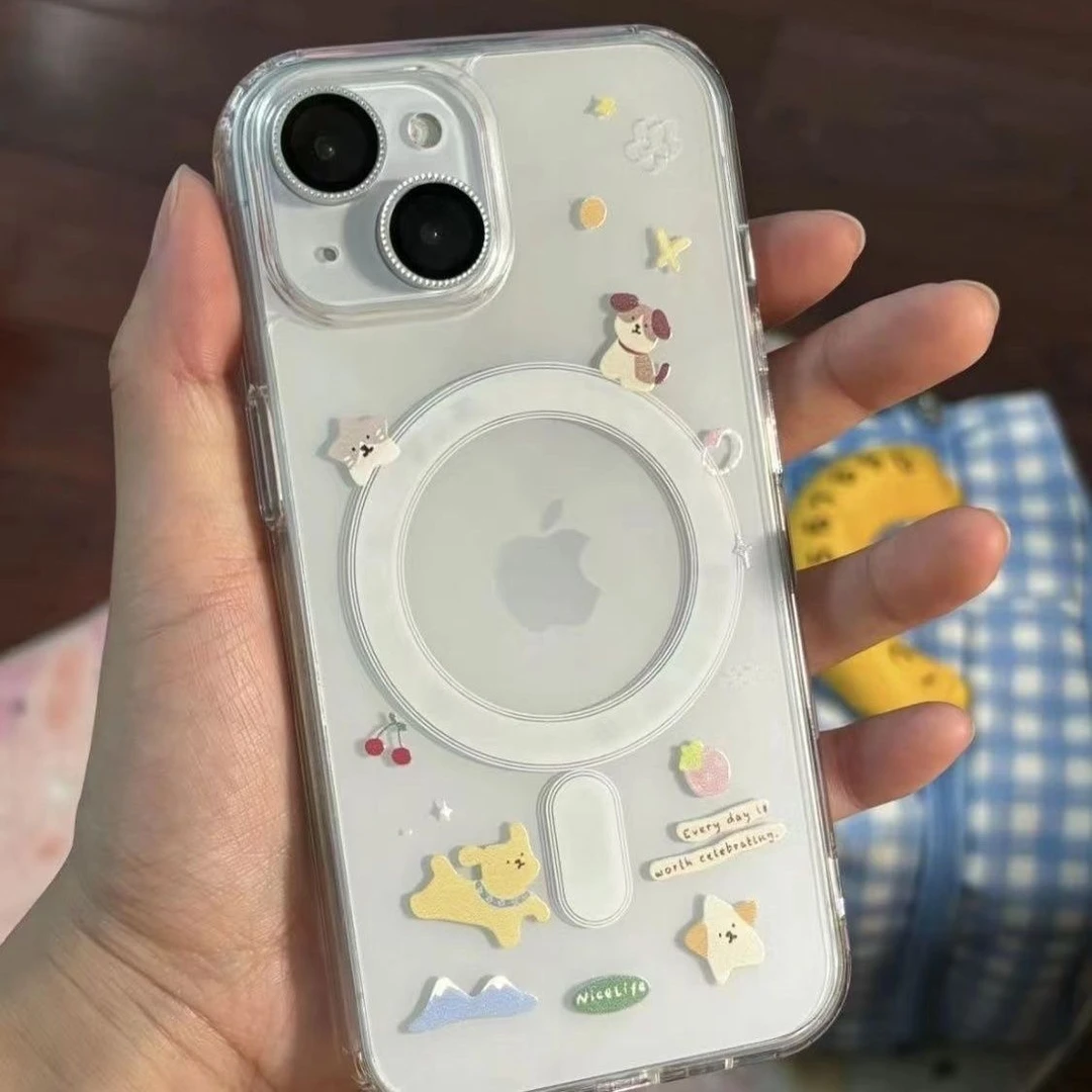 可爱樱桃小狗适用苹果16promax手机壳iphone14pro新款13少女心12肤感磁吸11保护套15promax全包防摔15plus女