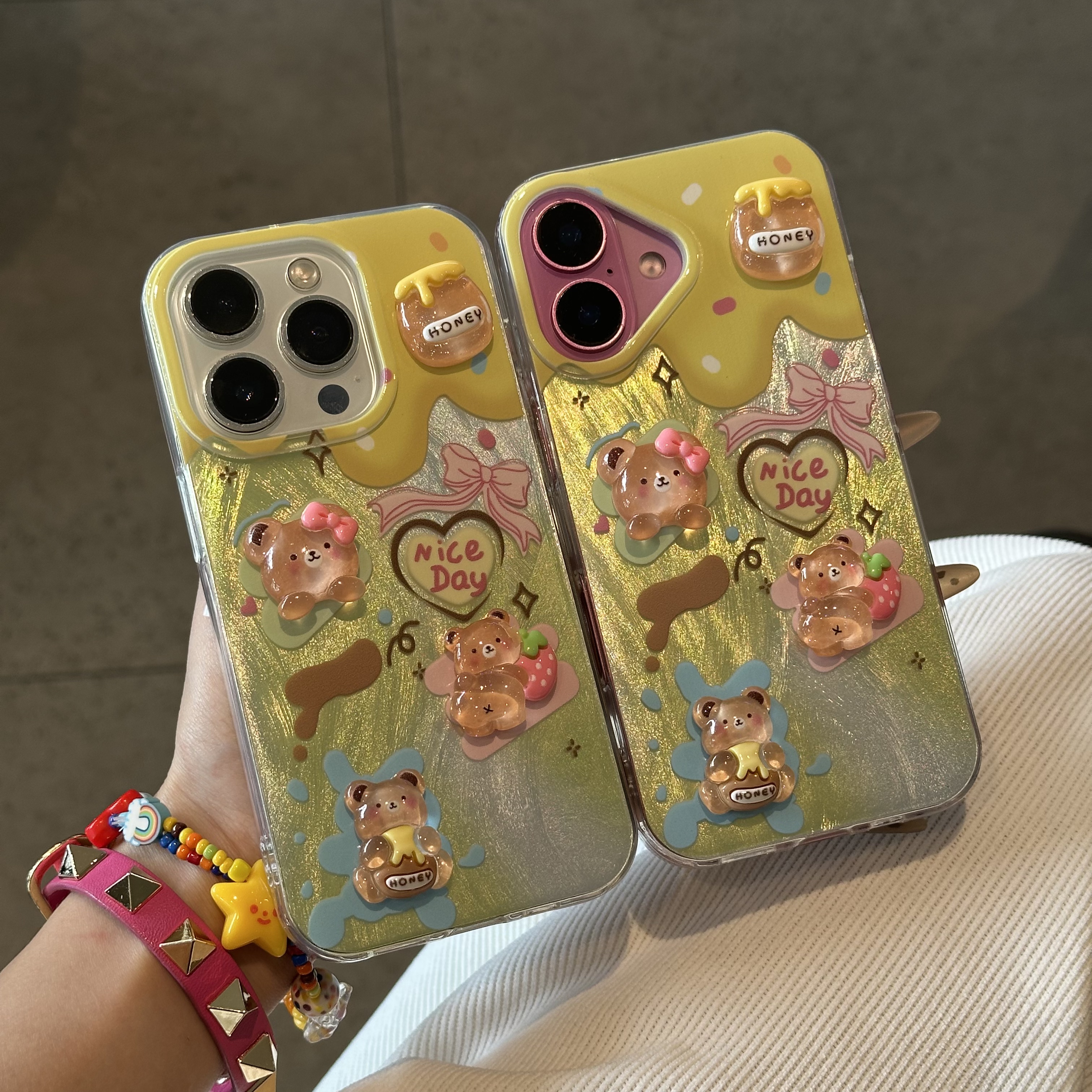 晕染奶油小熊适用苹果15promax手机壳iphone16新款荣耀90可爱oppo卡通华为mate70pro网红vivo小米14红米13潮