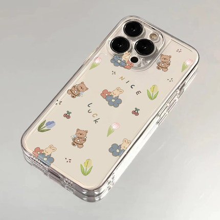 花花小熊适用苹果16promax手机壳iphone15新款mate60透明12红米note13防摔小米14华为pura70软壳vivoppo荣耀