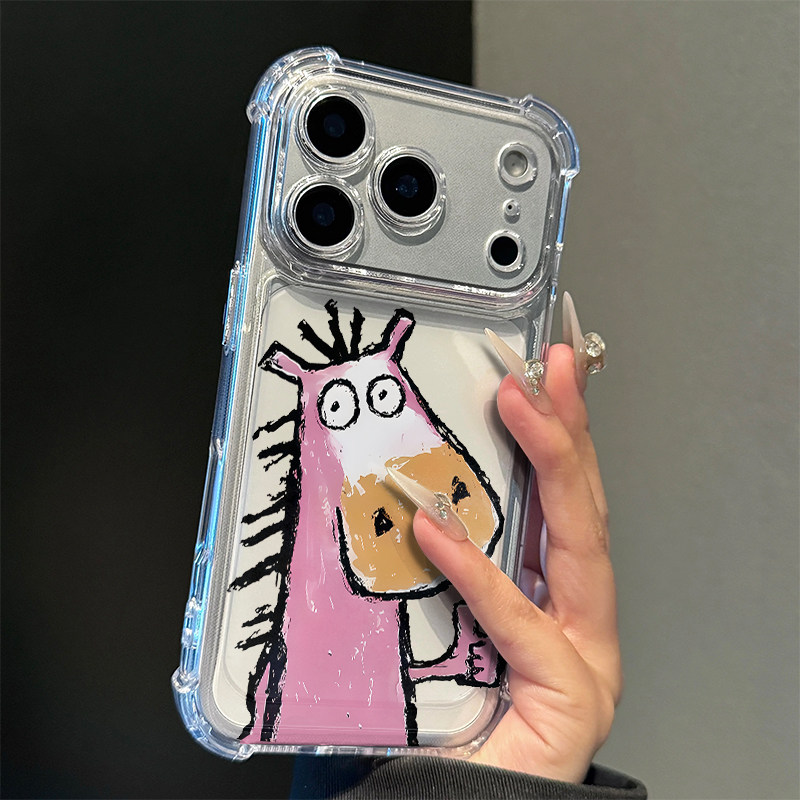 抽象涂鸦粉马适用iPhone17promax手机壳苹果16pro女华为mate70新款小米15荣耀300vivo四角防摔oppo红米note14