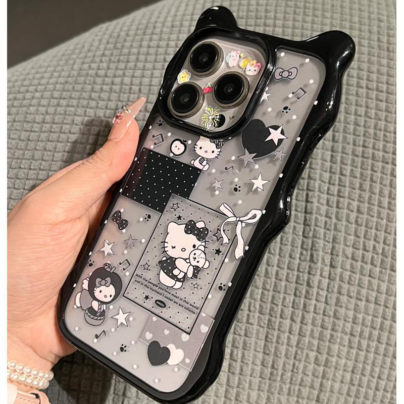 酷黑爱心kt猫适用苹果16promax手机壳iphone14pro新款13女12小可爱11保护套15promax立体耳朵p60华为mate70套