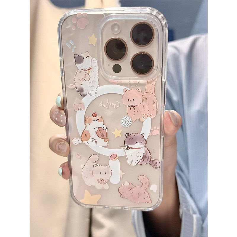 小动物猫咪适用iPhone16promax无线充电磁吸手机壳15promax新款14promax透明11卡通12可爱13创意16plus女款17
