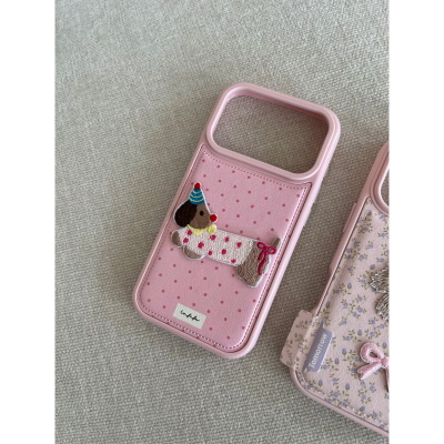 韩系波点腊肠狗适用苹果16promax手机壳iphone14pro新款13卡通12日韩11保护套15promax防摔17pro大孔皮纹气囊