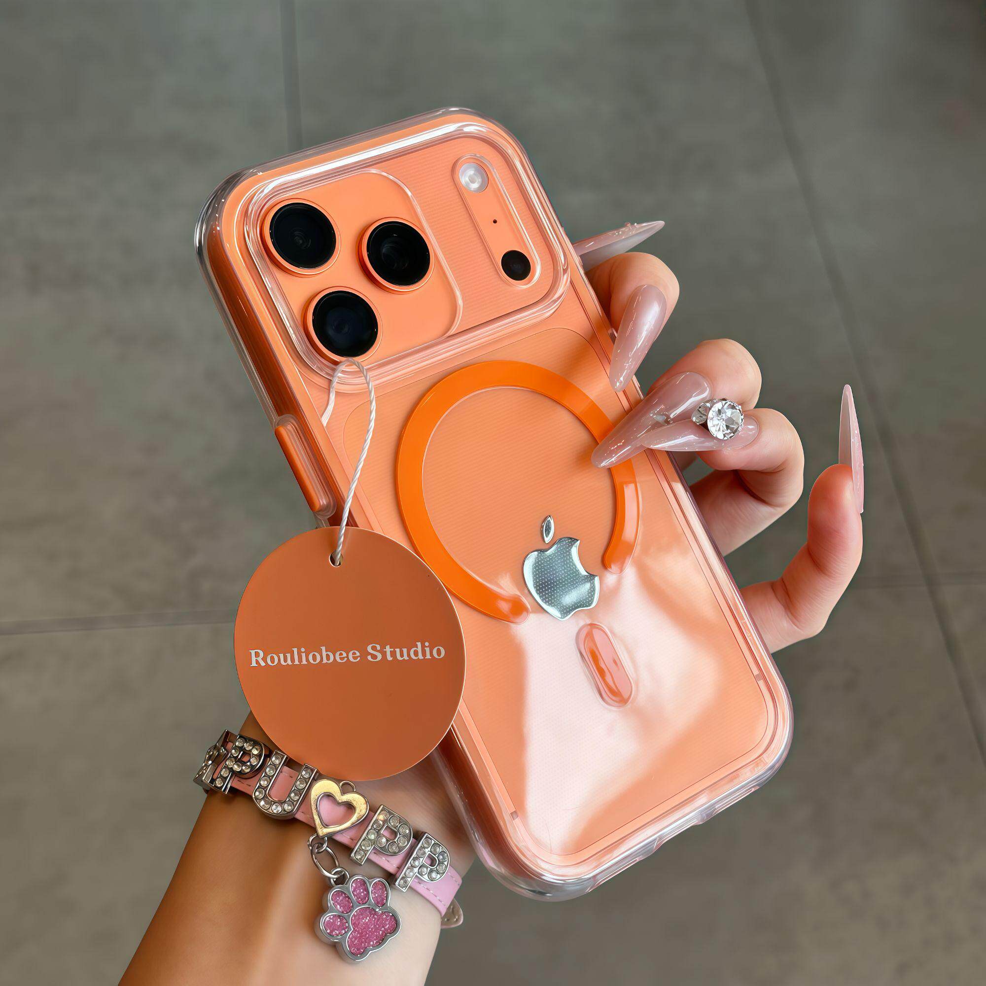 橙色磁吸气囊适用苹果17promax手机壳iphone16pro新款13简约12时尚14保护套15promax亚克力p70防摔小米17透明