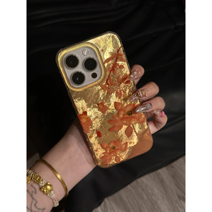 金灿莲花适用苹果15promax手机壳iphone16pro复古12华为mate60新款pura70/vivo小米14红米note13荣耀oppok70