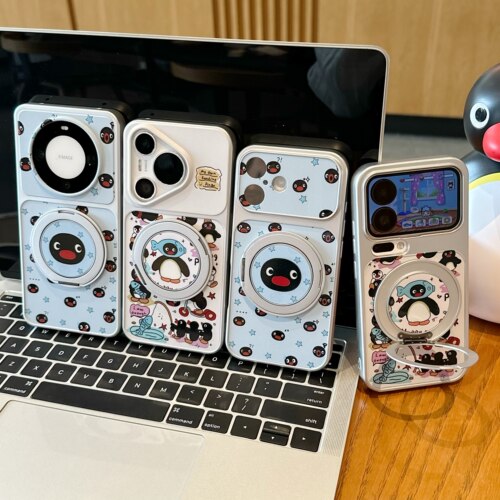 鱼头企鹅适用iPhone16promax手机壳13苹果15华为p80趣味VIVOPPOfindx9小米17pro旋转支架13红米note14荣耀500