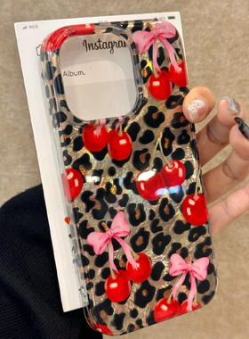 樱桃豹纹适用苹果15promax手机壳iphone16pro创意12华为mate60新款pura70/vivo小米14红米note13荣耀oppok70