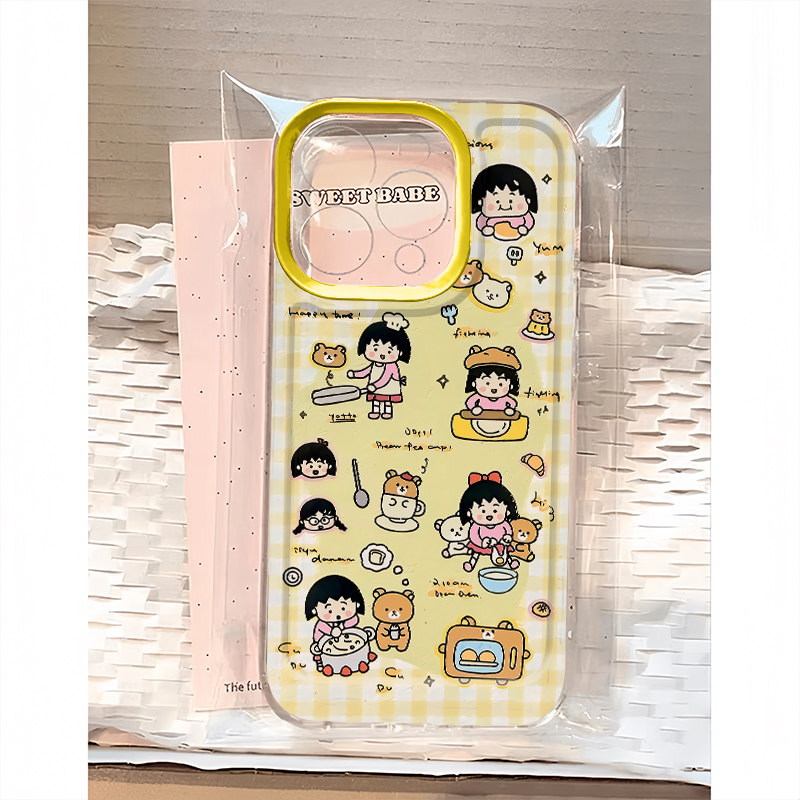 可爱卡通奶黄格纹小丸子手机壳