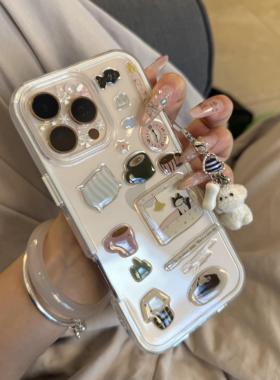 可爱猫咪闹钟贴纸适用苹果16promax手机壳iphone14新款13promax时尚12小红书爆款17保护套15promax防摔15plus